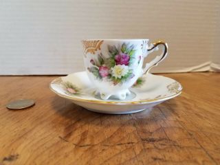 Vintage Ucagco China Demitasse Tea Cup & Saucer Footed Hand Painted Roses