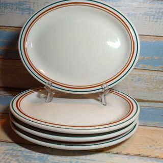 4 Shenango Restaurant Ware Small Oval Platter 8.  5 " Brown Maroon Stripes Vtg Usa