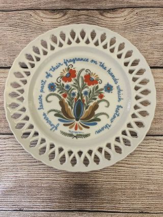 Vintage Berggren Plate 1965 Swedish Folk Art Decorative Lattice Flowers 9in