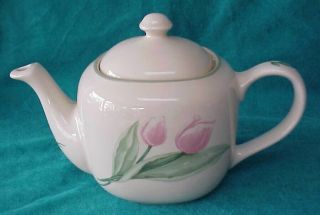 Rare Vintage Pfaltzgraff Garden Party Teapot / Coffee Pot W/ Pink Tulips