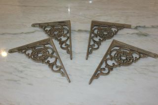 Vintage Set Of 4 Small Shelf Brackets Corbels Brown Cast Iron Medallion Filigree