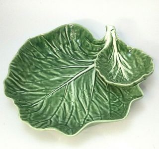 Bordalo Pinheiro Green Leave Ceramic Serving Bowl Dish Plate Portugal 9 " X 9 "