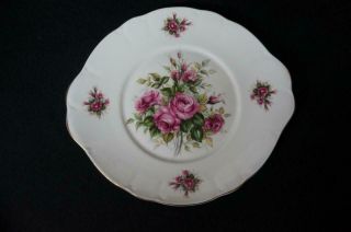 Royal Court England Pink Rose Buds Round Handled Cake Serving Plate 10 - 1/4 "