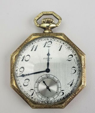 Art Deco Elgin 12s 7 Jewel Grade 303 Pocket Watch W/octagon Gold Filled Scepter