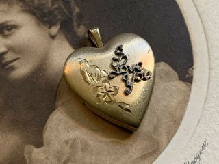Vintage Gold Filled Heart Shaped Locket Pendant Charm W “i Love You” & Flowers