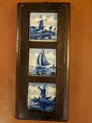 Vintage Blue&white Dutch Delft Tiles Windmill Sailboat Boat Ship Holland Tile