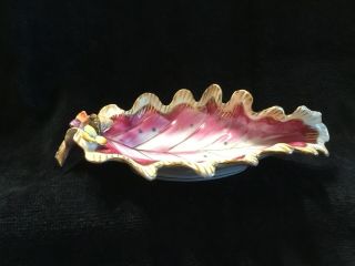 Vintage Ucagco China leaf trinket dish w/ Butterfly Pink Gold White MCM 2
