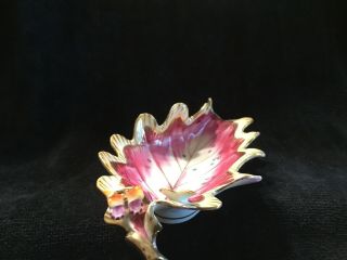 Vintage Ucagco China leaf trinket dish w/ Butterfly Pink Gold White MCM 3