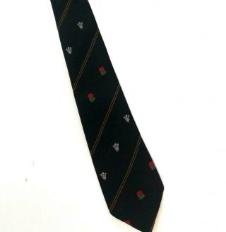 England Wales Rugby Club Tie Black Polyester Vintage T78