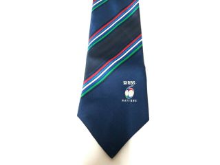 Rbs 6 Nations Rugby Club Tie Blue Polyester Vintage T72