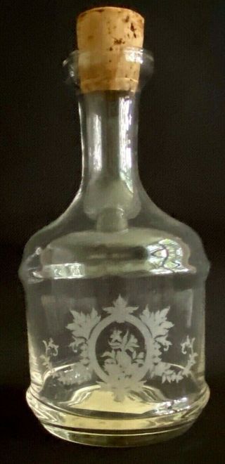 Vtg Etched Shafford Glass Bottle Portugal Victorian Edwardian Floral Vase Liquor