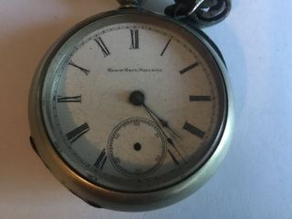 Antique Elgin National Watch Co.  Large Key Wind Pocket Watch Leather Fob And Key