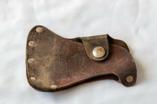Vintage Axe Tooled Leather Hatchet Sheath Cover 4 X 5 "