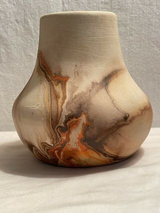Vintage Nemadji Brown Orange Swirl 4 1/2 " Native Indian Art Pottery Vase