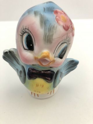 Vintage Anthropomorphic Lefton Blue Bird Porcelain Salt Pepper Shaker Girl Only