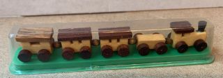 Vintage Loquai Small Wooden Toy Train Set - West Germany 5 Piece - Plastic Case
