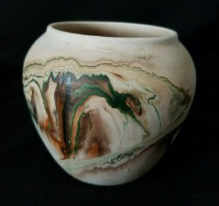 Vtg Nemadji Vase Native American Pottery Ceramic Vase Brown Orange Green 4 - 1/4 "