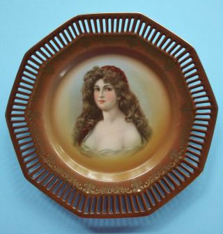 Vintage Schumann Germany Reticulated Gold - Trimmed Plate W/woman 