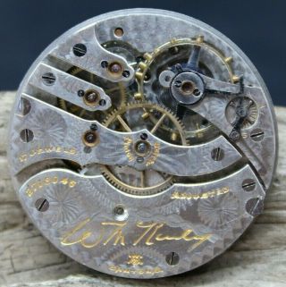 1910 Hampden Mckinley Pocket Watch Movement 16s 17j 2718046 (o3f2)