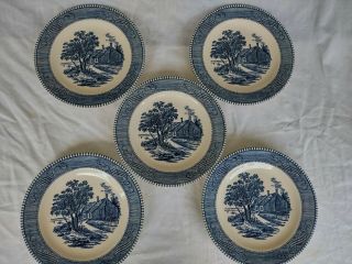 Set 5 Vintage Royal Ironstone Currier And Ives 17 " Plate The Old Grist Mill
