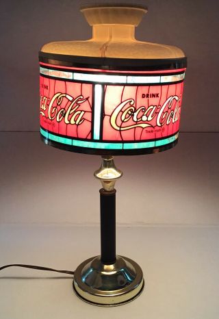 Vintage Coca Cola Table Lamp Stain Glass Tiffany Style Plastic Shade 17” Read