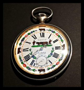 Vintage Royce Pocket Watch Cows 17 Jewels Incabloc Swiss Made