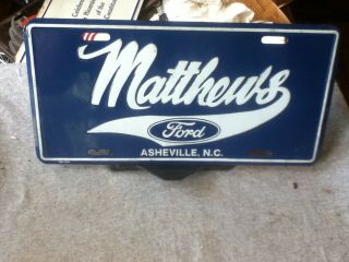 Dealer License Plate Vintage Matthews Ford Asheville Nc Rustic Metal Usa