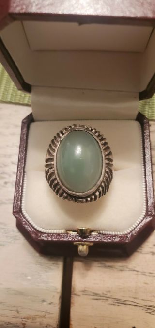 Sterling Silver Vintage Retro Jade Ring Size 7.  25