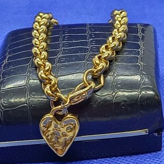 Belcher Gold Tone Chain Simple Classic Bracelet With Heart Charm Vintage Style