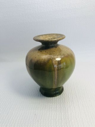 Vintage Studio Pottery Flower Vase Crackled Glaze Ceramic Green Small