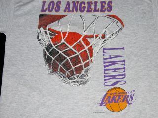 Vtg 90s La Lakers Basketball Net Hoop Swoosh Net Thin Heather Grey Shirt Xl