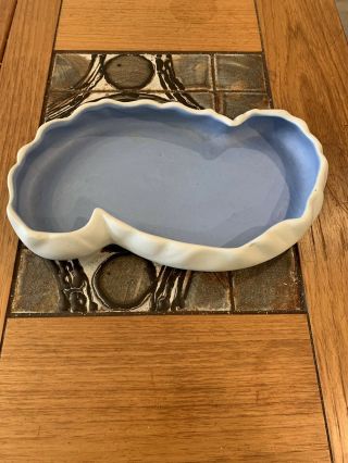 Vtg Haeger Pottery Usa Shallow Kidney Shaped Planter Console Bowl Blue And White