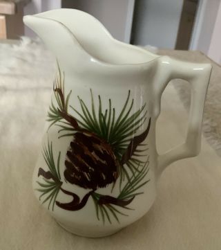 Vintage Cash Family Pottery 5 " Creamer Pitcher Usa Hand Painted Pine Cone Design