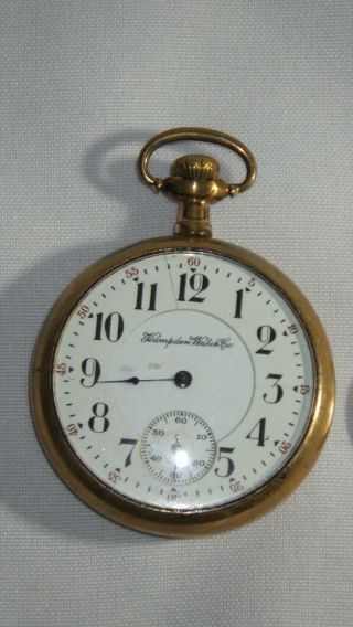 Antique 1915 Hampden Watch Co.  - Wm.  McKinley 17J 16S Pocket Watch Gold Filled 2