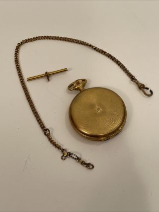 Vintage Arnex Incabloc 15 Jewels Gold Plated Pocket Watch With Chain Swiss Made 2