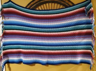 Vintage Handmade Blanket Throw Afghan Crochet Knit 63 " ×45 " Rich Jewel Tones