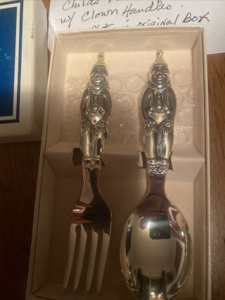 VINTAGE REED & BARTON SILVER PLATE CHILD ' S SPOON FORK SET CLOWN JESTER 2
