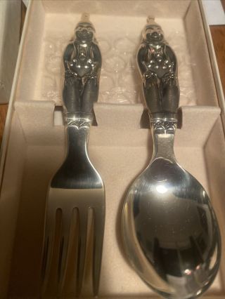 VINTAGE REED & BARTON SILVER PLATE CHILD ' S SPOON FORK SET CLOWN JESTER 3