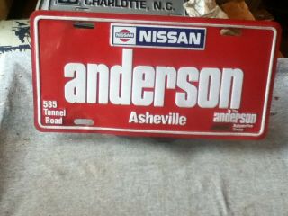 Dealer License Plate Vintage Anderson Nissan Asheville Nc Rustic Metal