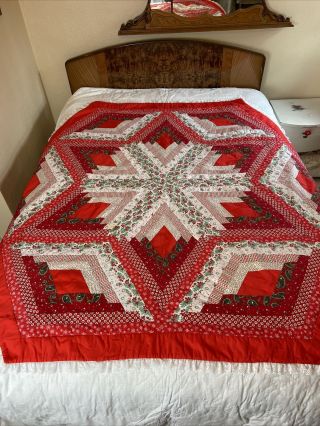 Large Vintage Christmas 6 Pt Star Table Topper Tablecloth Handcrafted 76 "
