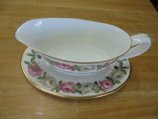 Royal Worcester " Royal Garden " Bone China Gravy Boat With Underplate - England