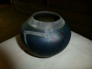 Handmade " Arts & Crafts " Style Raku Vase,  Signed With A " K " In A Circle And " 24 "