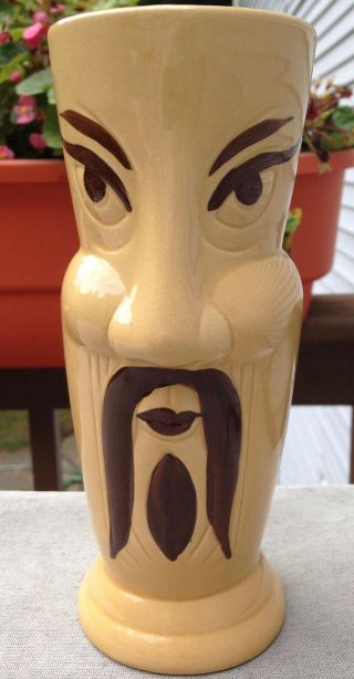 Vintage Asian Man Face Vase,  Ceramic,  Tan With Brown,  7 " Tall,  From China
