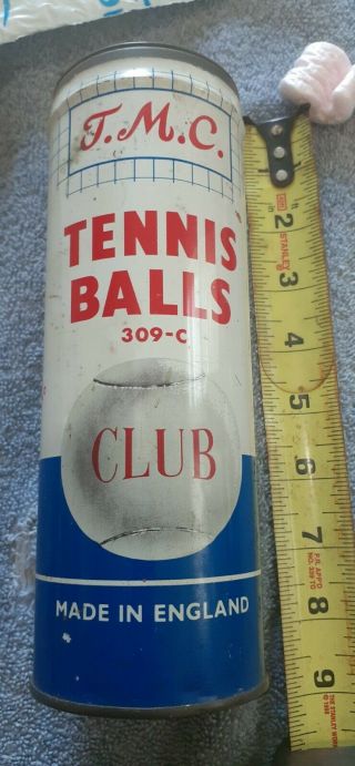 Vintage Rare T.  M.  C.  Metal Tennis Ball Tin Can 309 - C
