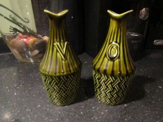 Vintage Retro Pair Oil/vinegar Bottles - Wyncraft - Lord Nelson Pottery - Green