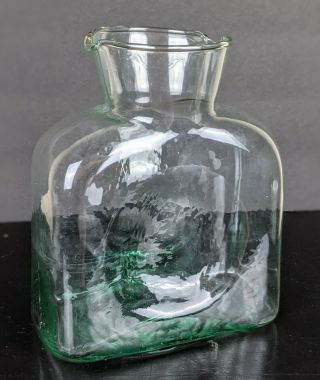 Vintage Double Water Spout Glass Decanter Carafe Seafoam Green Square Shape