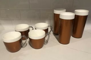 Mid￼ Century 4 Vintage Nfc Coffee Mug Cup Metal Handle & 3 Cups Plastic