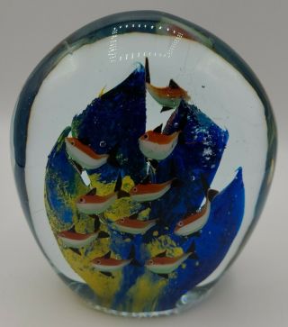 Vintage Old Large Murano Glass Aquarium Paperweight Art Glass Fish Cobalt Blue