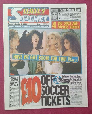 Daily Sport 3rd October 1995 Vintage Sunday Sport Newspaper