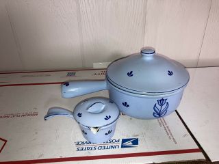 Vintage Dru Holland Blue Tulip Cast Iron / Enamel Pots And Pan ?? And 18